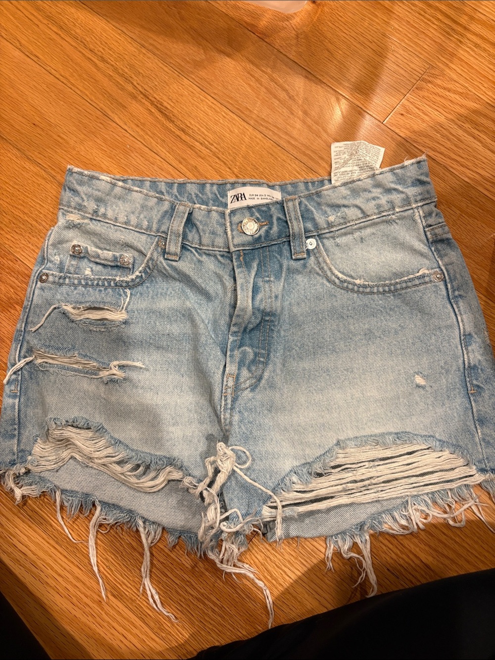 ZARA Washed Light Blue Distressed Denim Shorts